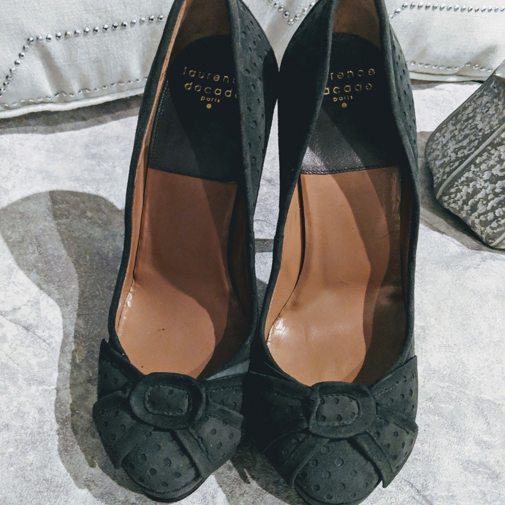 Laurence Dacade Paris moss green suede bow heel